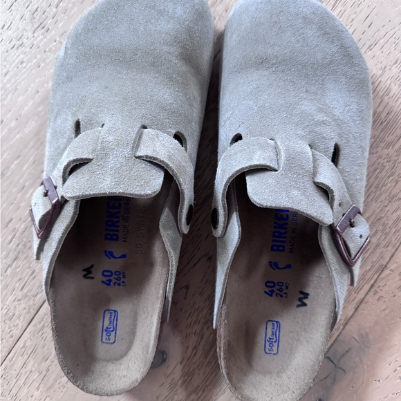 Birkenstock Shoes - Birkenstock Taupe Suede Slip-On Shoes